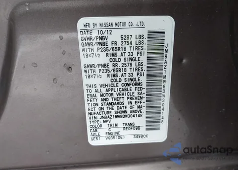 2013 Nissan Murano Sl from USA, damaged, VIN JN8AZ1MW8DW304148